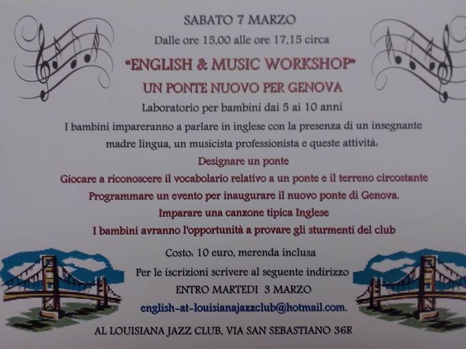 Seconda edizione del laboratorio di Inglese e Musica al Louisiana. Sabato 7 marzo