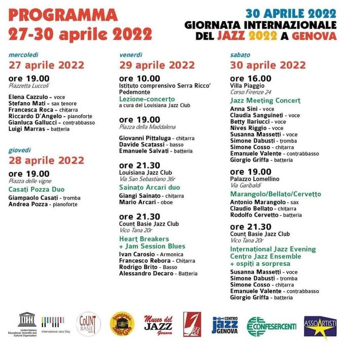 Programma dell’International Jazz Day  27-30 aprile 2022